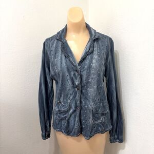 Parsley Sage Womens Lagenlook Button Up Top Small Artsy Distressed Grunge